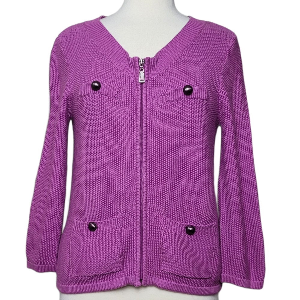 MAC & JAC Sweater Cardigan Zip Up Knit Purple